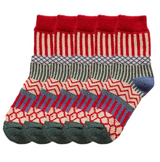 Anyfootwear 5 Pairs Size 5-9 Fashion Socks Colorful Wind-Flowers Cotton Winter Thick Warm Wool Casual for Women Red