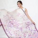 Anyyou 100% Mulberry Silk Purple Long Scarf for Women Luxury Beach Shawl Swimwear Cover-Up Pashmina Wrap Foulard