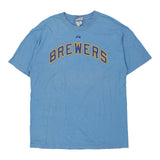 Milwaukee Brewers Majestic MLB T-Shirt - Large Blue Cotton