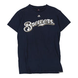 Milwaukee Brewers Majestic MLB T-Shirt - Small Navy Cotton