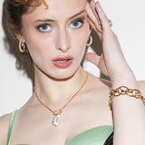 Daphne Gold Necklace With Pearl Carabiner Lock and Pearl Pendant