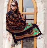 Anyyou 100% Merino Wool Brown Ancient Elegance Silk Satin Large Winter Scarf Pashmina Shawl Bandana Perfect For Women Ladies Fashion Style