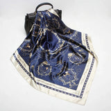 Anyyou Fashion Premium Satin Square Scarf – Elegant Navy Blue Silk-Feel Neckwrap for Women