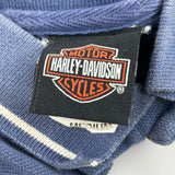 Harley Davidson Striped Polo Shirt - Medium Blue Cotton