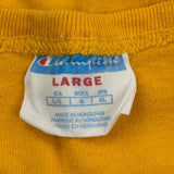 Champion Spellout T-Shirt - Large Yellow Cotton