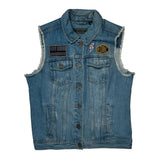 Milwaukee Metal Harley Davidson Graphic Denim Vest - Large Blue Denim