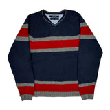 Tommy Hilfiger Striped Sweater - Large Gray Cotton