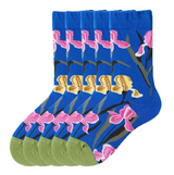 Anyfootwear 5 Pairs Size 5-9 Women Fashion Socks Combed Cotton Abstract Pink Flower Oil Painting Print Novelty Funny Happy Crew Socks Colorful Casual Christmas Gift