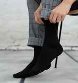 Anyfootwear 5 Pairs Size 10-14 Fashion Socks High Quality Office Sports Business Long Socks Cotton Solid Colors Skateboard Knitted Casual Black Size 43-48