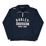 Harley Davidson Spellout 1/4 Zip - XL Navy Cotton