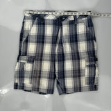 American Eagle Checked Cargo Shorts - 36W 10L Blue Cotton