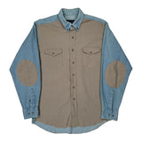 Wrangler Contrast Stitch Denim Shirt - Large Beige Cotton