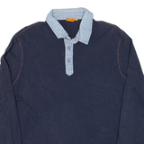 BOSS Mens Polo Shirt Blue Long Sleeve L
