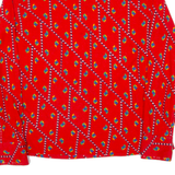 Womens Polo Shirt Red Crazy Pattern Long Sleeve S