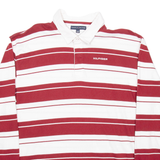 TOMMY HILFIGER Mens Polo Shirt Red Striped Long Sleeve 2XL