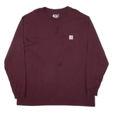 CARHARTT Loose Fit Mens T-Shirt Maroon Long Sleeve XL