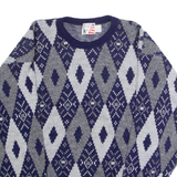 EAGLES RIDGE Mens Patterned Jumper Blue Diamond Crew Neck 90s M