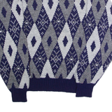 EAGLES RIDGE Mens Patterned Jumper Blue Diamond Crew Neck 90s M