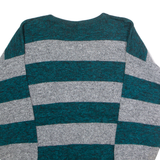 KATE COLLINS Mens Patterned Jumper Grey Striped Crew Neck 90s L