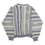 Mens Patterned Jumper Blue Crew Neck 90s Chunky Knit XS