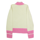 TOMMY HILFIGER Womens Jumper Green Striped 1/4 Zip Tight Knit XL