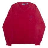CHAPS Mens Jumper Red V-Neck Tight Knit L
