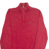 TOMMY HILFIGER Mens Jumper Red 1/4 Zip Tight Knit M