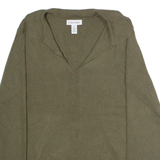 CALVIN KLEIN Womens Jumper Green Collared Tight Knit L