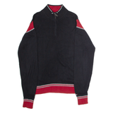 TOMMY HILFIGER Mens Patterned Jumper Black Colourblock 1/4 Zip Tight Knit Wool L