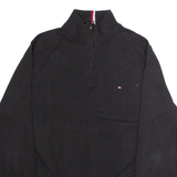TOMMY HILFIGER Mens Jumper Black 1/4 Zip Tight Knit L