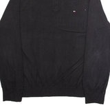 TOMMY HILFIGER Mens Jumper Black 1/4 Zip Tight Knit L