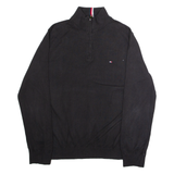 TOMMY HILFIGER Mens Jumper Black 1/4 Zip Tight Knit L