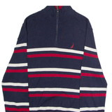 NAUTICA Mens Patterned Jumper Blue Striped 1/4 Zip Tight Knit S