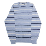 NAUTICA Mens Patterned Jumper Blue Striped Crew Neck Tight Knit S