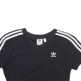 NIKE Cropped Womens T-Shirt Black V-Neck UK 8