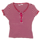 GUESS Lace Neck Womens T-Shirt Red UK 6