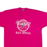 FRUIT OF THE LOOM Union Springs Triathlon Mens T-Shirt Pink 90s USA XL