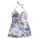 UNYX Padded Womens Halter Neck Blouse Blue Sleeveless Crazy Pattern S