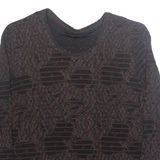 Womens Blouse Brown Long Sleeve 90s Crazy Pattern M