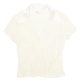JAZZ SPORT Sheer Womens Blouse Cream V-Neck Nylon S