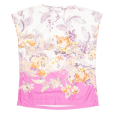Womens Printed Vest White Sleeveless Faux Silk Floral UK 12