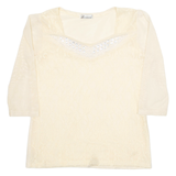 MERMAID Womens Blouse Cream 3/4 Sleeve Crazy Pattern M