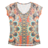 Womens Printed Blouse Red Crazy Pattern M