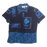 CALIFORNIA KRUSH Womens Printed Shirt Blue Collared Crazy Pattern M