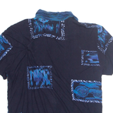 CALIFORNIA KRUSH Womens Printed Shirt Blue Collared Crazy Pattern M