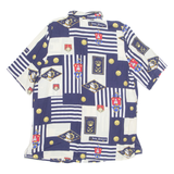 Womens Oversized Shirt Blue Collared Crazy Pattern L