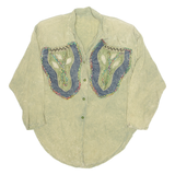 Womens Printed Shirt Green V-Neck Long Sleeve Crazy Pattern L