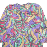 Womens Printed Blouse Purple V-Neck Long Sleeve Faux Silk Crazy Pattern M