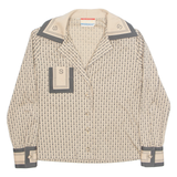 GERRY SPICHMANS Womens Printed Blouse Beige V-Neck Long Sleeve Crazy Pattern M