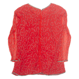 REMANA Womens Printed Blouse Red Long Sleeve Faux Silk S